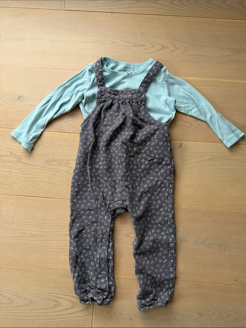 Carters Floral Overalls in Charcoal with Mint Top